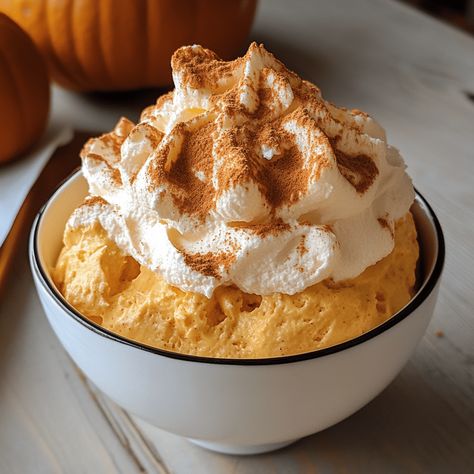 Pumpkin Pudding Cool Whip Dessert, Pumpkin And Cool Whip Dessert, Healthy Pumpkin Fluff, Pumpkin Coolwhip Dessert, Vegan Pumpkin Fluff, Pureed Desserts, Pudding Fluff Cool Whip, Pumpkin Cottage Cheese Whip, Pumpkin Cool Whip Dessert