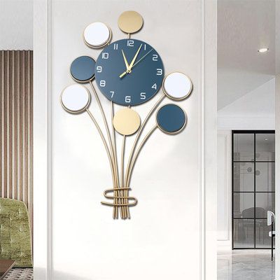 The product is made of high quality iron material and metal pointer. It adopts electroplating technology to prevent wear and rust. It is not only durable, but also fashionable and beautiful. Our product features its creative balloon bouquet design with a modern touch, making it suitable for any decoration style. with it your boring walls will become different. | Everly Quinn 25" Decorative Wall Clock Resin / Metal in Blue, Size 25.2 H x 15.8 W x 2.0 D in | Wayfair Large Wall Clocks, Big Wall Clocks, Living Room Wall Clock, Metal Living Room, Wall Watch, Vintage Architecture, Metal Clock, Public Place, Bouquet Design