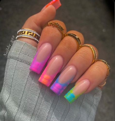 Multicoloured Nails, Colourful Acrylic Nails, Nails Gel Polish, Colorful Nails, Vibrant Nails, Cute Gel Nails, Unique Acrylic Nails, Bright Nails, Acrylic Nails Coffin Short