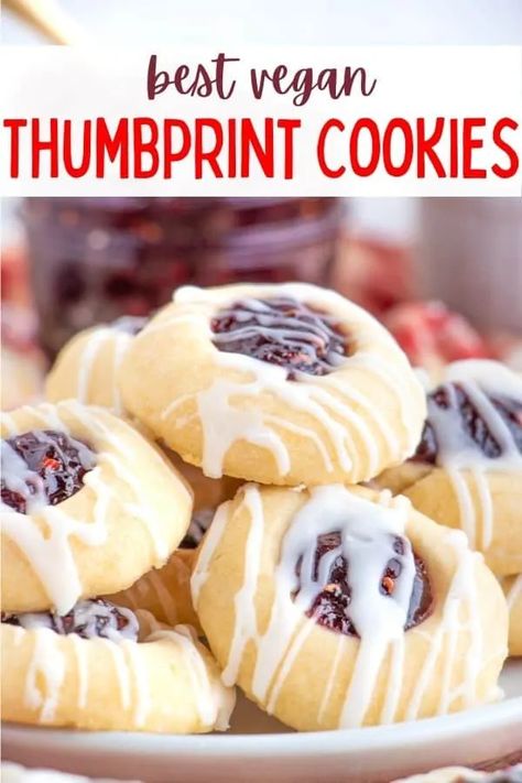 Vegan Thumbprint Cookies | plant.well Vegan Xmas Cookies, Thumbprint Cookies No Egg, Vegan Thumbprint Cookies Recipe, Gluten Free Vegan Thumbprint Cookies, Gf Thumbprint Cookies Gluten Free, Shortbread Jam Cookies, Gluten Free Jam Thumbprints, Vegan Raspberry Thumbprint Cookies, Vegan Thumbprint Cookies