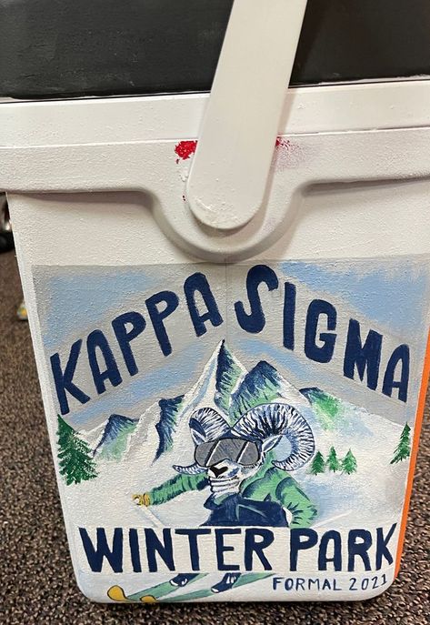 Frat Cooler Sigma Chi, Kappa Sigma Cooler, Frat Formal Coolers, Formal Coolers, Frat Formal, Formal Cooler Ideas, Shot Ski, Fraternity Coolers, Formal Cooler