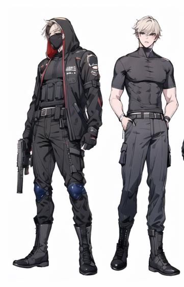 Ninja Outfits Men, Hero Costume Concept Art, Male Vigilante Oc, Male Combat Outfit, Character Outfits Drawing Male, Sci Fi Clothes Male, Zombie Apocalypse Survivor Outfit, Agent Outfit Male, Male Design Clothes