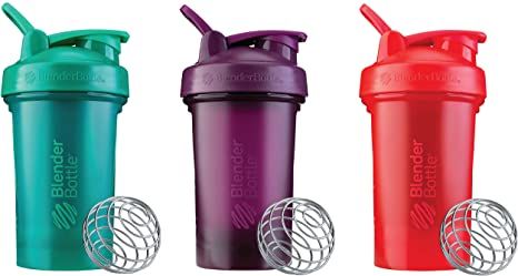 BlenderBottle Classic V2 20-Ounce Shaker Bottle, 3-Pack: Red, Green, and Plum Fiber Drinks, Wire Whisk, Shaker Cup, Protein Shaker, Blender Bottle, Shaker Bottle, Tumbler Decal, Tanning Lotion, Pre Workout