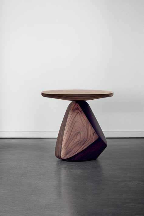 Solace in Asymmetry — JOEL ESCALONA Small Side Table Decor, Walnut Wood Nightstand, Sculptural Side Table, Walnut Side Table, Home Interior Accessories, Wood Table Design, Walnut Side Tables, Furniture Details Design, Isamu Noguchi