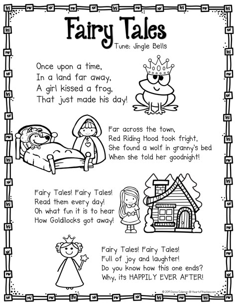 Fairy Tales Song: free download! A sun addition to a Fairy Tales unit. Students will love this song! A perfect addition to Poetry notebooks. Fairy Tale Poem, Fairy Tale Songs Preschool, Fairy Tales Crafts, Magical Drawing Ideas, Fairy Tale Song, Fairy Tale Worksheets, Drawing Ideas Fairy, Teaching Fairytales, Fairy Tales Lesson Plans