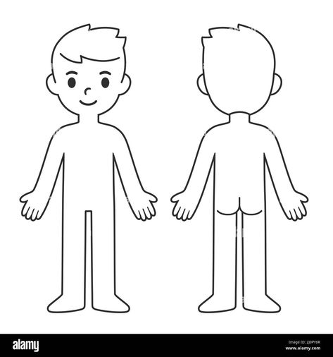 Download this stock vector: Cartoon child body chart, front and back view. Blank boy body outline template. Isolated vector illustration. - 2J0PY6R from Alamy's library of millions of high resolution stock photos, illustrations and vectors. Esl Crafts, Body Parts In Spanish, Boy Body, Body Chart, Outline Template, Body Outline, Cartoon Body, Vista Frontal, Body Template