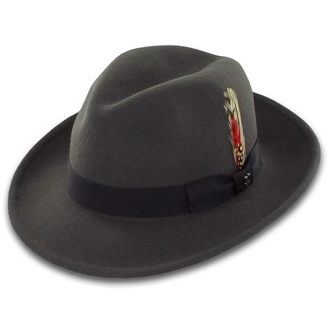 • $39 • 4.5 stars in 30+ reviews • Belfry Bogart - Men's Grey Dress 100% Wool Fedora at Amazon Men’s Clothing store: Tweed Sport Coat, Vintage Style Hat, Pork Pie Hat, Mens Fedora, Wool Fedora Hat, Coloured Feathers, Men's Vintage Style, Hat Size Chart, Wool Fedora