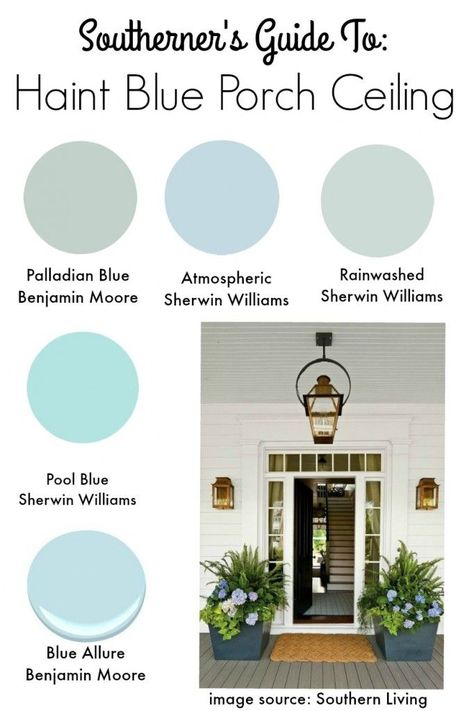 {Southern Tradition} How to Add Haint Blue Porch Ceiling - Southern State of Mind Haint Blue Porch Ceiling, Blue Porch Ceiling, Blue Porch, Painted Porch, Ceiling Paint Colors, Blue Paint Color, Palladian Blue, Haint Blue, Porch Paint