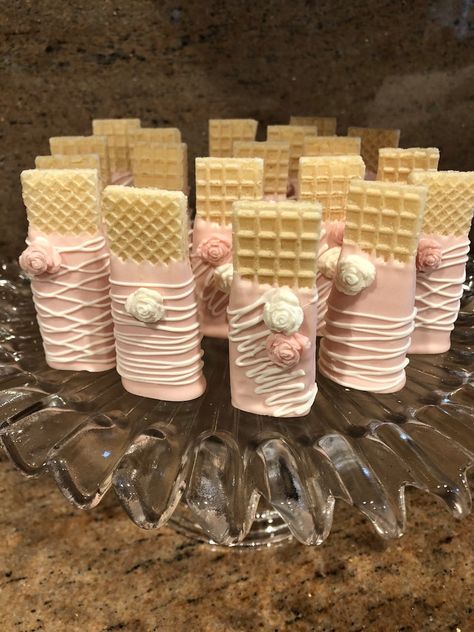 Pink/White Chocolate Dipped Sugar Wafer Cookies2 Doz/Girls | Etsy Dipped Wafers, Sugar Wafers, White Chocolate Bark, Chocolate Covered Pretzel Rods, Chocolate Covered Marshmallows, Baby Shower Treats, Chocolate Covered Treats, Wafer Cookies, Marshmallow Pops