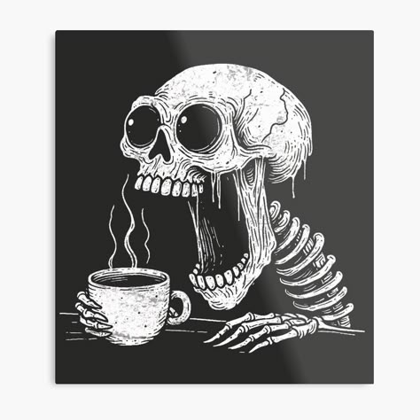 Get my art printed on awesome products. Support me at Redbubble #RBandME: https://www.redbubble.com/i/metal-print/Coffee-Addict-Skeleton-by-CreepyCornerArt/159262956.0JXQP?asc=u Skeletons Funny, Occipital Bone, Corner Coffee Shop, Skeleton Artwork, Skull Coffee, Corner Coffee, Skeleton Coffee, Tattoo Lettering Design, Mr Bones