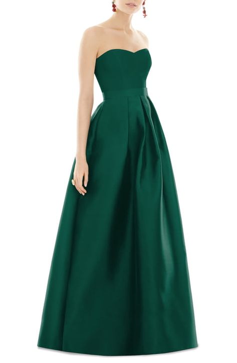 Alfred Sung Bridesmaid Dresses, Satin Pleated Skirt, Twill Dress, Maxi Dress With Pockets, Pocket Maxi Dress, Alfred Sung, Trumpet Gown, Bridesmaid Dress Sizes, Skirt Maxi