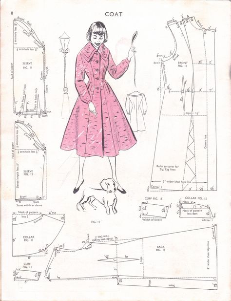 Drafting measurements for nipped waist coat Coat Sewing, Barbie Sewing Patterns, Coat Pattern Sewing, Barbie Clothes Patterns, Vintage Dress Patterns, Retro Mode, Couture Vintage, Coat Patterns, Vintage Coat