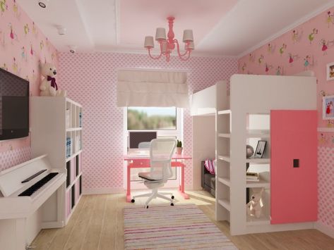 Pink Loft Bed, Loft Bed Bedroom Ideas, Loft Bed Bedroom, Bed Bedroom Ideas, Toddler Bedroom Girl, Neon Room, Shared Bedroom, Bed Bedroom, Small Room Design