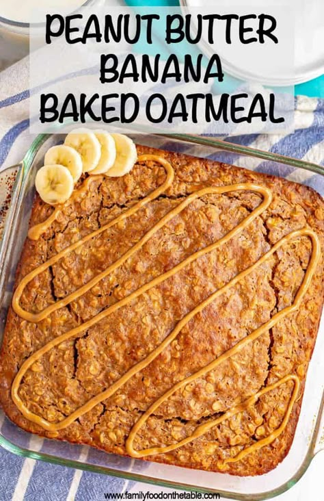 Peanut Butter For Breakfast, Peanut Butter Oatmeal Bake Breakfast, Oatmeal Breakfast Cake Healthy, Baked Oatmeal Banana Peanut Butter, Baked Oatmeal Banana Bread, Banana Breakfast Bake, Peanut Butter Banana Baked Oatmeal Cups, Peanut Butter Banana Oatmeal Bake, Recipes With Natural Peanut Butter