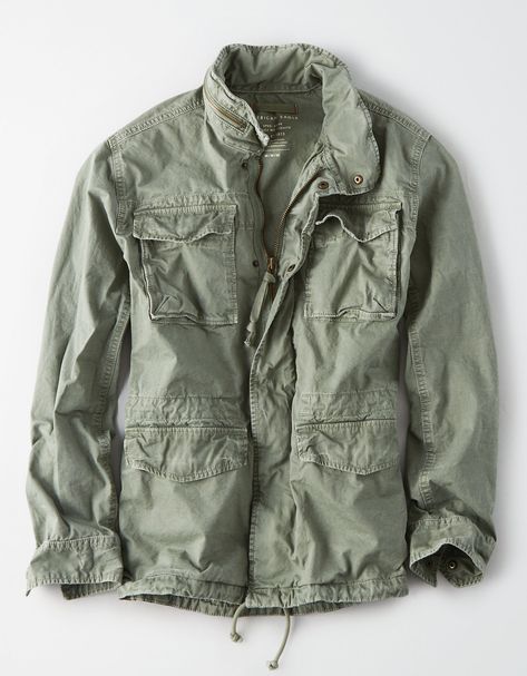 AE Military Jacket, Olive | American Eagle Outfitters Guys Wardrobe, Army Fatigue, Sherpa Lined Jacket, Mens Winter Coat, American Eagle Men, Black Denim Jacket, Denim Jacket Men, Mens Outfitters, Blazers For Men