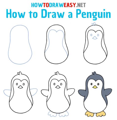 How to Draw a Penguin - How to Draw Easy How To Draw A Cute Penguin, How To Draw A Penguin Step By Step, Penguin Drawing Simple, How To Draw Penguin, How To Draw A Penguin, How To Draw Penguins, Simple Penguin Drawing, Easy Penguin Drawing, Cute Penguin Drawing