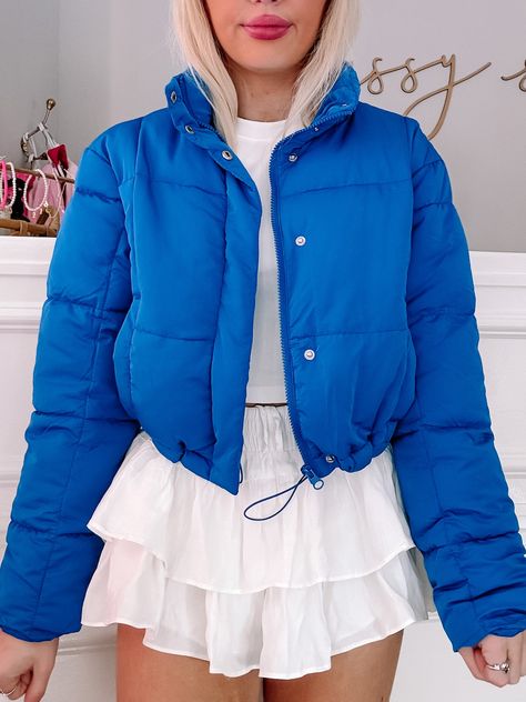 Candyland Blue Puffer Jacket | sassyshortcake.com | Sassy Shortcake Boutique Sassy Shortcake, Preppy Jacket, Royal Blue Jacket, Blue Puffer, Cozy Style, Cold Weather Fashion, Puffy Jacket, Cozy Fashion, Blue Jacket