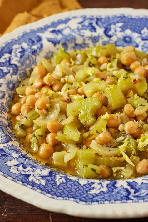 This Italian-inspired recipe for braised chickpeas and celery from chef Anna Tobias highlights the wonderful fragrance of celery. The dish takes a vegetable so often used for nothing more than a soffritto and pushes the under-appreciated stalks into the limelight. Take a look at Anna's other recipes that put celery centre stage here. Celery Stew Recipes, Sauteed Celery Recipes, Celery And Peppers Recipes, Vegan Celery Recipes, Celery Uses, Celery Seed Recipes, Celery Recipes Dinners, Celery Ideas, What To Do With Celery