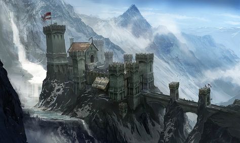 [Cliff Castle] A castle on top of a big mountain! - Gameplay - Stonehearth Discourse Castle Artwork, Bangunan Minecraft, Concept Art World, Big Mountain, Castle Designs, Dragon Age Inquisition, Fantasy City, Fantasy Castle, Fantasy Places