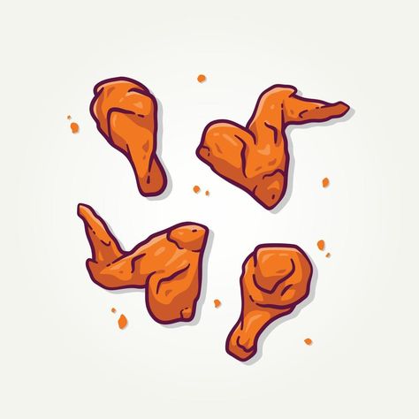 Fried Chicken Vector, Chicken Wing Illustration, Chicken Wings Logo, Food Fried Chicken, Wings Sketch, Fried Chicken Legs, Chicken Vector, Fire Chicken, Chicken Drawing