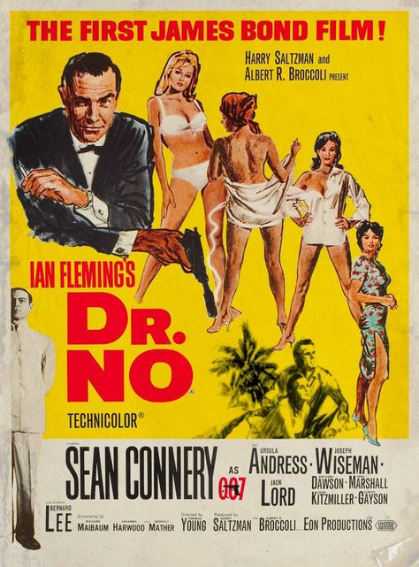 James Bond 007 - Dr. NO (Sean Connery) Dr No Poster, Dr No, Sean Connery James Bond, James Bond Movie Posters, Posters Decor, Spy Film, Ursula Andress, Old Movie, James Bond Movies