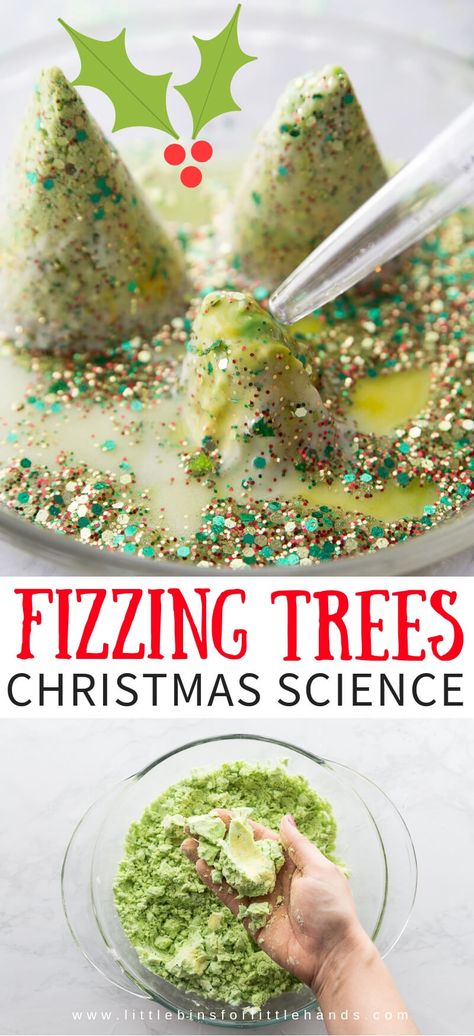 Fizzing Melting Christmas Tree Science with baking soda and vinegar for kids chemistry Christmas Activities For School Age Kids, Baking Soda Science, Baking Soda Experiments, Christmas Tree Baking, Science Christmas, Christmas Science Activities, Christmas Science Experiments, Tree Activity, Holiday Stem