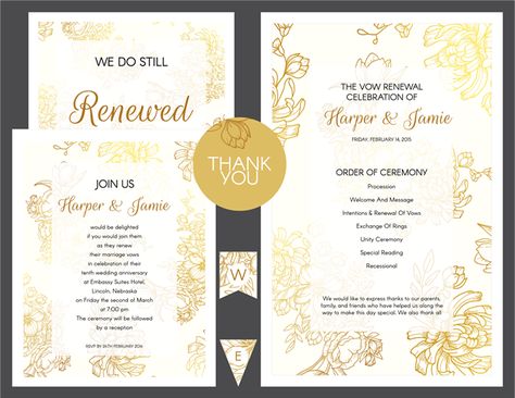 These free vow renewal invitation templates are completely customizable and designed to be printed on an inkjet or color laser printer or at a print shop. Renewal Of Vows Invitation, Wedding Renewal Invitations, Vow Renewal Wedding, Vow Renewal Ideas, Renewal Of Vows, Vow Renewal Invitations, Renewal Wedding, Wedding Renewal Vows, Unity Ceremony