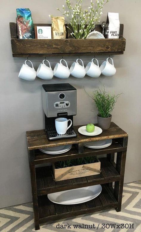 Cofee Bar, Coffee Bar Table, Half Bathroom Remodel, Diy Coffee Bar, Coffee Bar Design, Bar In Casa, Design Café, Kabinet Dapur, Home Coffee Stations