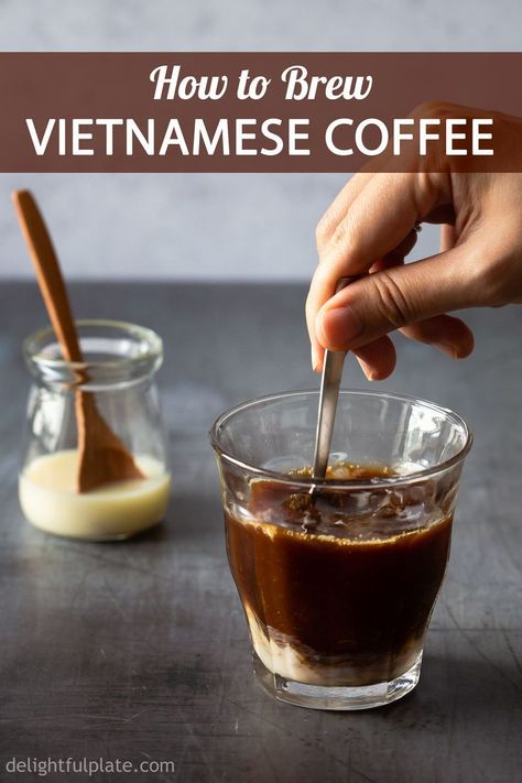 Vietnamese Coffee (Cafe Sua Nong) is delicious and simple to make. The combination of strong hot coffee and condensed milk makes it so aromatic and intense. Learn how to make this easy drink with a traditional Vietnamese phin coffee filter. #vietnameserecipe #vietnamesecoffee #beverage Ca Phe Sua Da, Vietnamese Coffee Recipe, Vietnamese Iced Coffee, Egg Coffee, Vietnamese Coffee, Easy Asian, Dark Roast Coffee, Vietnamese Food, Coffee Culture