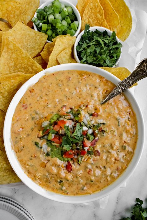 Lazy Queso - My Messy Kitchen Meat Queso Dip, Simple Dips Appetizers, Queso Appetizers, Lazy Meals, Cottage Cheese Smoothie, Cheese Dip Mexican, Cottage Cheese Recipes Healthy, Cottage Cheese Desserts, Queso Recipe