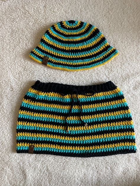 Crochet hat and skirt set Matching Crochet Hats, Crochet Blanket Sizes, Crochet Two Piece, Crochet Swimwear, Crochet Clothing And Accessories, Crochet Set, Crochet Fashion Patterns, Crochet Skirt, Yarn Diy