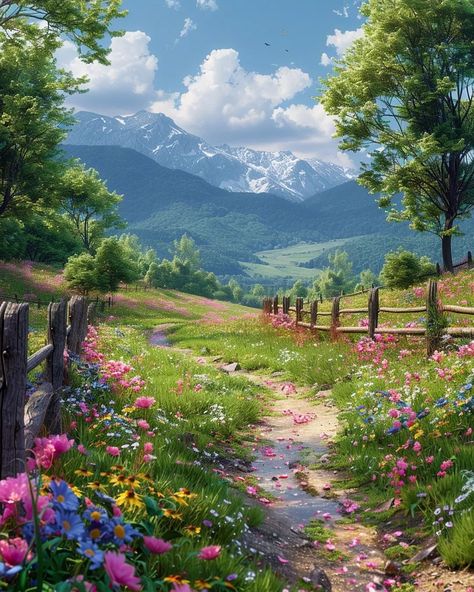 Lovely Paintings, Landscape Study, Road Painting, Beautiful Landscape Paintings, Spring Scene, Beautiful Scenery Photography, Fairytale Cottage, Kids Painting, Nice Photos