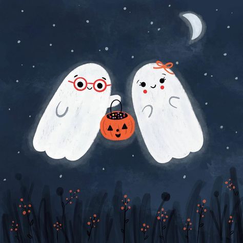 Suzanne Herbert on Instagram: “A polite lil spook 🧡👻 . . . Here’s my ghost prompt for @codibear ‘s #beartober ! Can’t wait to squeeze in a couple more (hopefully on time…” Halloween Paint And Sip, Ghost Line Art, October Doodles, Widget Halloween, Paint Ghost, Autumn Pfp, Ghost Couple, Halloween Pumpkin Crafts, Whimsical Fall