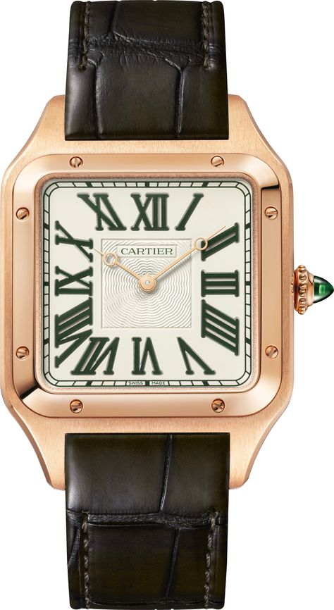 Refreshing a Classic, Cartier Introduces Three Limited Edition Santos-Dumont Timepieces | WatchTime - USA's No.1 Watch Magazine Golden Hands, Beaded Crown, Sapphire Cabochon, Crown Set, Alligator Skin, Cartier Santos, Limited Edition Watches, Cartier Watch, Mechanical Movement