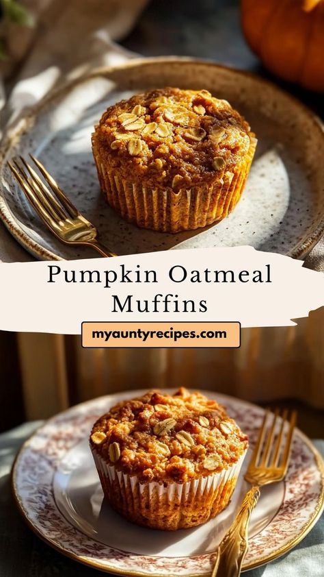 These Cozy Pumpkin Oatmeal Muffins are the perfect fall breakfast or snack. Made with wholesome oats and pumpkin, they’re both nutritious and delicious. Great for meal prep, this recipe is an excellent addition to fall recipes and breakfast ideas. Pumpkin Breakfast Muffins, Healthy Pumpkin Oatmeal Muffins, Healthy Pumpkin Oatmeal, Pumpkin Oat Muffins, Oatmeal Cupcakes, Pumpkin Oatmeal Muffins, Pumpkin Cookies Healthy, Oatmeal Muffins Healthy, Pumpkin Oats