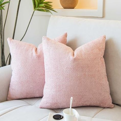 WACOMECO Decorative Textured Throw Pillow Covers,Set of 2 Chenille Cushion Covers Accent Pillowcase for Couch Living Room Sofa Bed Home Decor, 18 x 18 in, Pink Preppy Blanket, Pink Apartment Decor, Light Pink Pillows, Living Room Sofa Bed, Textured Throw Pillow, Pink Apartment, Living Room 2024, Pink Pillow Covers, Pink Throw Pillow