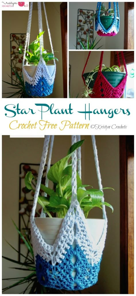 Crochet Plant Hangers, Plant Hanger Crochet, Star Plant, Diy Macrame Wall Hanging, Crochet Plant Hanger, Crochet Free Patterns, Macrame Plant Hanger Patterns, Diy Plant Hanger, Crochet Plant