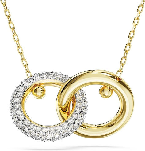 Embrace the spirit of unity with this pendant from the Dextera family The gold-tone plated design features two interlinked tubular rings, one shimmering with all-over pave The delicate chain includes a single Swarovski Zirconia adorning the end for added luxury Short Pendant Necklace, Premier Jewelry, Loop Pendant, Delicate Chain, White Necklace, Clear Crystals, Swarovski Jewelry, Accessories Jewelry Necklace, Dexter