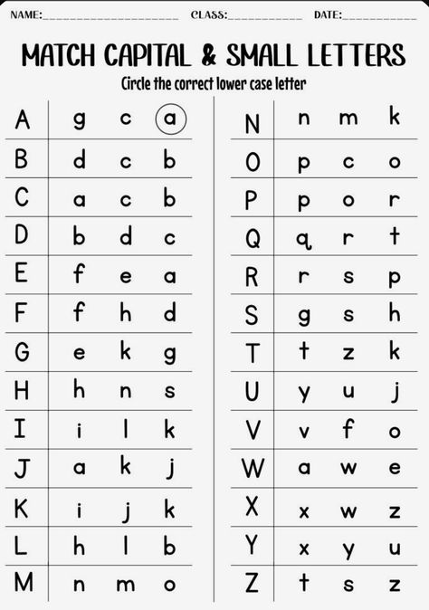 Small Letter Alphabet Worksheet, Match Capital To Small Letters, Capital And Small Letters Worksheets, Letter Matching Worksheet, Capital Letters Worksheet, Capital And Small Letters, Literacy Activities Preschool, Capital Alphabet, Small Alphabets