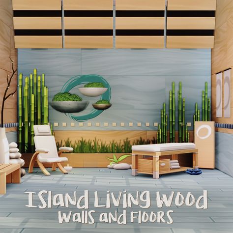 The Sims 4 Island Living, Sims 4 Island Living, House Objects, Corrugated Metal Wall, Mod Wall, Tropical Furniture, Spotted Wallpaper, Sims 4 Blog, Wood Walls