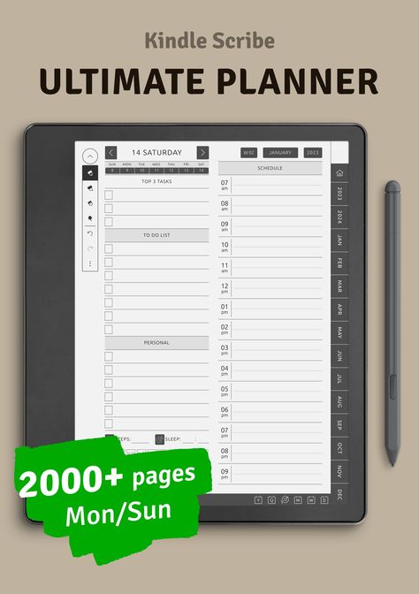 Choose customizable Digital Planner Templates for Kindle Scribe tablets. Increase your productivity, effectively cope with any tasks, and achieve your goals! Index page with hyperlinked tabs and buttons. Horizontal Weekly Planner, Fitness Planner Free, Kindle Scribe, Quarterly Planner, Daily Planner Hourly, Best Kindle, To Do Planner, Grid Journals, Ultimate Planner