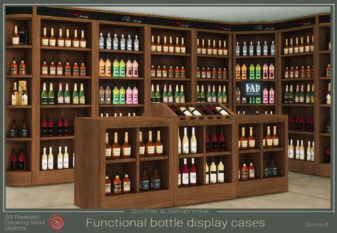 Alcohol Cabinet, Bottles Of Alcohol, Drink Shelf, Korean Furniture, Retail Counter, Bar Shelves, Sims Houses, Supermarket Shelves, Wine Shelves