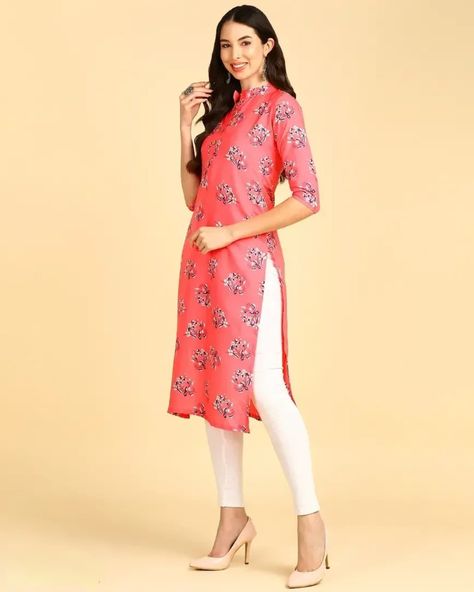 Women's printed Crepe Button kurti Size: S M L XL 2XL Neck Style: Chinese Neck Color: Pink Fabric: Crepe Pack Of: Single Type: Stitched Style: Floral Print Design Type: A-Line Sleeve Length: 3/4 Sleeve Occasion: Casual Kurta Length: Calf Length Within 6-8 business days However, to find out an actual date of delivery, please enter your pin code. •Care Instructions: Dry Clean Only •Fabric: crepe, hard finish soft and comfortable fabric inside •Neck: Mandarin/Ch... Pin Code, Floral Print Design, Pink Fabric, How To Find Out, Print Design, A Line, Floral Print, Floral Prints, Sleeve Length