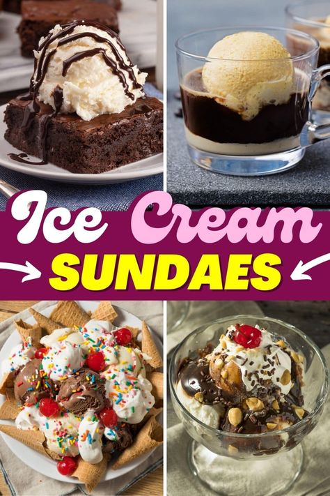 Ice Cream Sundae Recipes, Ice Cream Sundae Ideas, Ice Cream Sundae Recipe, Banana Sundae, Chocolate Chip Cookie Dough Ice Cream, Sundae Toppings, Sundae Recipes, Brownie Sundae, Ice Cream Sundaes