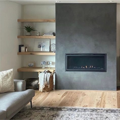 Lime Slurry, Plaster Fireplace, Grey Fireplace, Fireplace Feature Wall, Lime Plaster, Fireplace Tv Wall, Living Tv, Freestanding Fireplace, Living Room Decor Fireplace