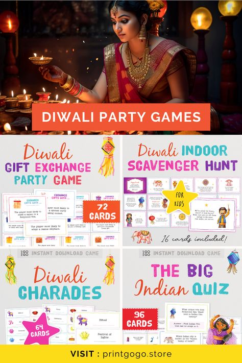 Indian Party Games For Adults, Diwali Party Games For Couples, Bollywood Party Games, Bollywood Theme Party Games, Diwali Party Ideas Games, Diwali Games For Adults, Diwali Games For Kids, Bollywood Games For Parties, Diwali Party Games For Adults