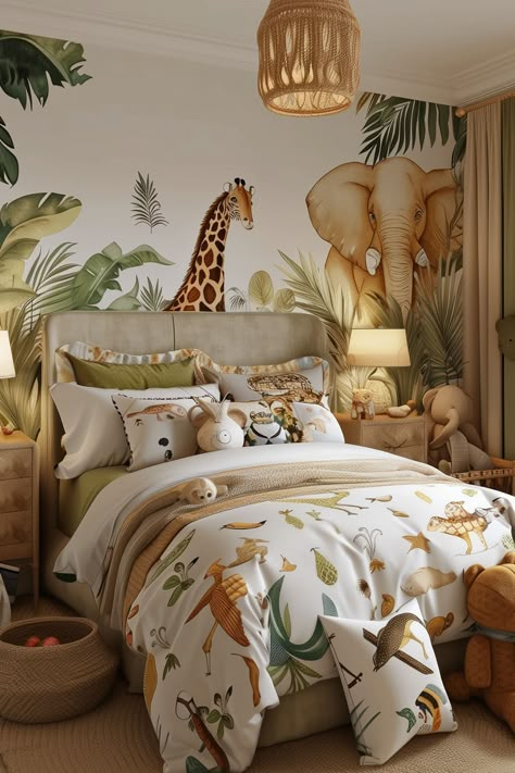 21 Delightful Girls' Bedroom Ideas - Remodr Safari Boys Bedroom, Room Loft Bed Ideas, Toddler Jungle Room, Kids Room Loft Bed, Girl Jungle Room, Animal Bedroom Ideas, Girls Jungle Bedroom, Safari Bedroom Ideas, Kids Safari Bedroom