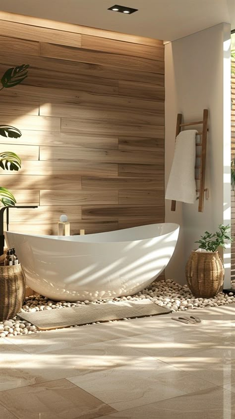 +55 Inspiring Modern Bathroom Ideas to Refresh Your Space - DecorWithEva Tile Behind Freestanding Tub, Bath Tub Aesthetic, Luxury Bathtub, Spa Inspired Bathroom, Modern Bathroom Ideas, Bathroom Inspiration Modern, Spa Bathroom, Bathtub Design, Bathroom Design Decor