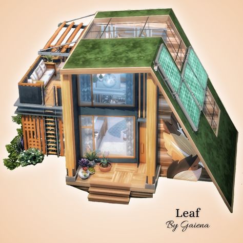 Leaf Tiny House 63/64 tiles #sims4tinyliving Simple house for a simple life. In a modern style, made only with eco lifestyle extension pack and base game. ID Gaiena Social Media Gaiena Sims #sims4buildsnocc #sims #sims4 #ts4 #sims4ecolifestyle #sims4 #evergreenharbor #tinyhouse #showmeyourbuilds @thesims #sccregram Off The Grid Sims 4 House, One Story Sims House, Sims 4 Base Game Tiny House, Eco Lifestyle Sims 4 House, Eco Lifestyle Sims 4, Eco House Sims 4, Sims 4 Eco Lifestyle House, Sims 4 Micro House, Tiny House Sims 4