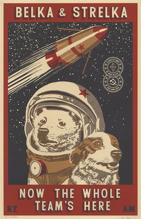 Shop - Arna Miller Illustration Art Studio Maggam Work, Dogs In Space, Soviet Space Dogs, Belka And Strelka, Laika Dog, Xmas Wall Art, Work Blouse Designs, Owl Posters, Maggam Work Blouse